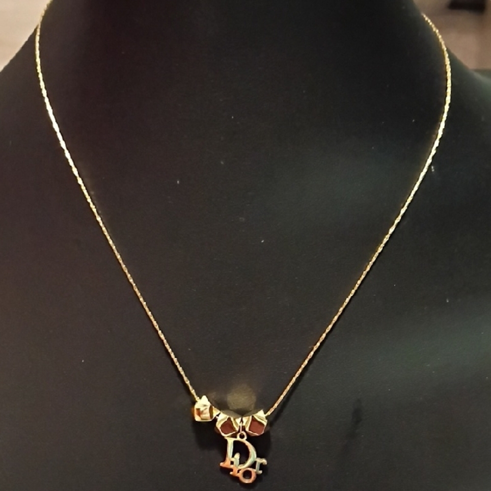 Dior Gold-tone Stainless Steel Letter D and Bead Pendant Necklace - Picture 2 of 6